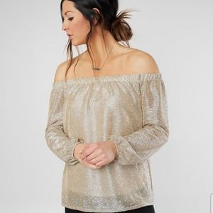 Metallic Shimmer Off The Shoulder Top